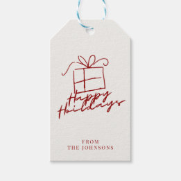 Para Regalos Felices Fiestas | Rojo y Crema Etiquetas Personali