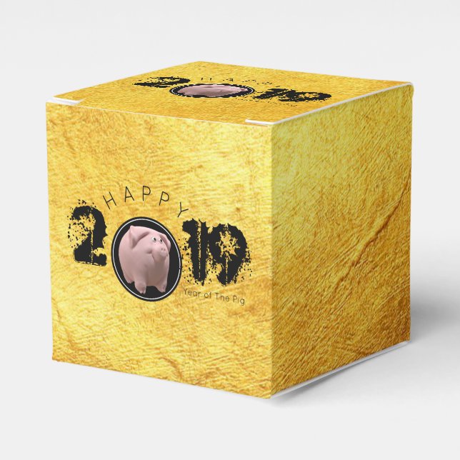 Para Regalos Feliz Año PIg 2019 Original caja de oro 3D 2C (Costado Anverso)