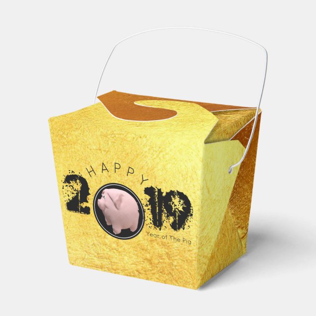 Para Regalos Feliz Año PIg 2019 Original caja de oro 3D a (Front Side)