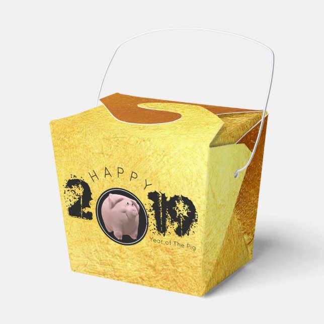 Para Regalos Feliz Año PIg 2019 Original caja de oro 3D a2 (Front Side)