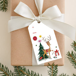 Para Regalos Feliz Navidad | Ciervo y Árbol | Etiquetas de Rega