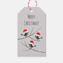 Feliz Navidad Red Santa Hat Birds Nieve Etiquetas