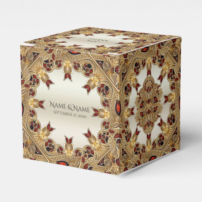 Para Regalos Flores doradas caja de Favor de Gemstone Rojo (Costado Anverso)