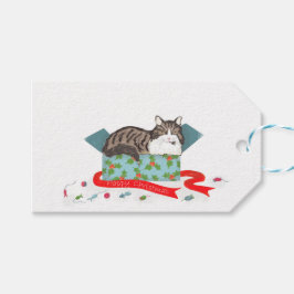 Para Regalos Gato en una caja Etiquetas de regalo de Navidad