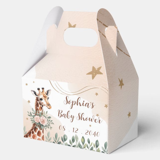Para Regalos Girafa floral rosa Safari caja de Baby Shower Favo (Anverso)