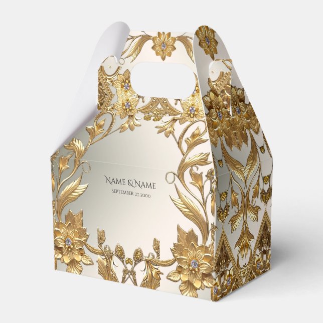 Para Regalos Golden Wavy deja caja de favores florales (Front Side)