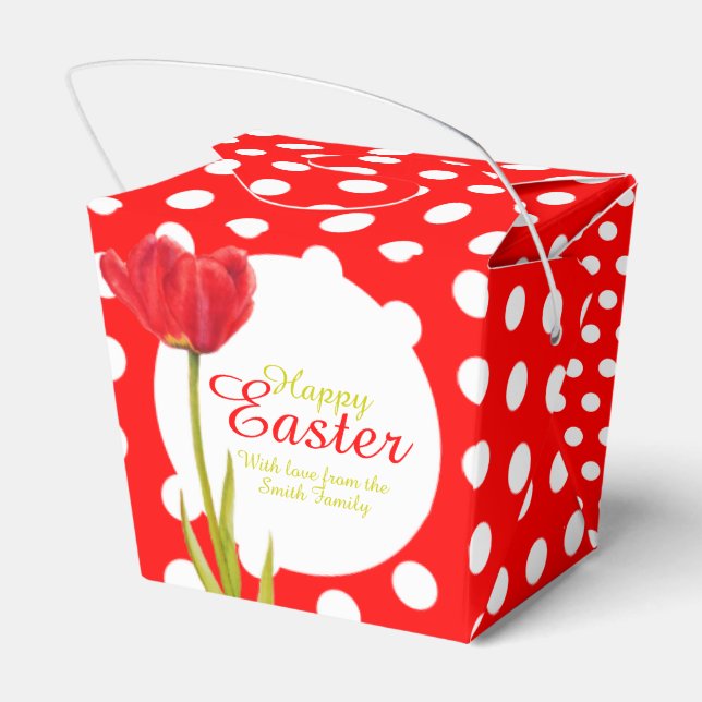 Para Regalos Happy Easter red tulip polka punto caja de favores (Reverso)
