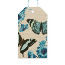 Hermosas etiquetas de regalo de mariposa turquesa