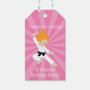 Para Regalos Karate Party Favor Chica Pink Red Hair Etiquetas d