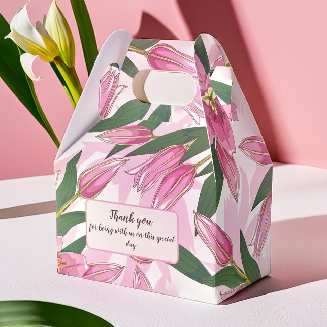 Para Regalos Lirio de Pink Blooming Gracias / Caja de Favor de  (Pink Blooming Lily Thank you / Welcome Favor Box)
