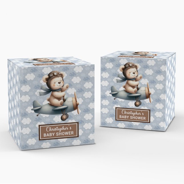 Para Regalos Lovely Teddy Bear Pilot Caja Favorita Bebé Azul (Lovely Teddy Bear Pilot Blue Baby Favor Box)
