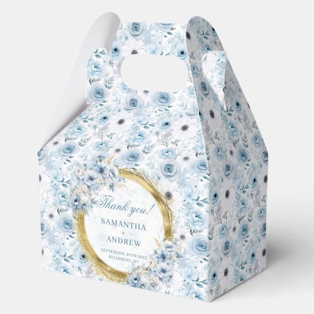 Para Regalos Moda acuarela Luz Azul Dorada caja de favoritos (Chic Watercolor Light Blue Gold Wedding Favor Box)