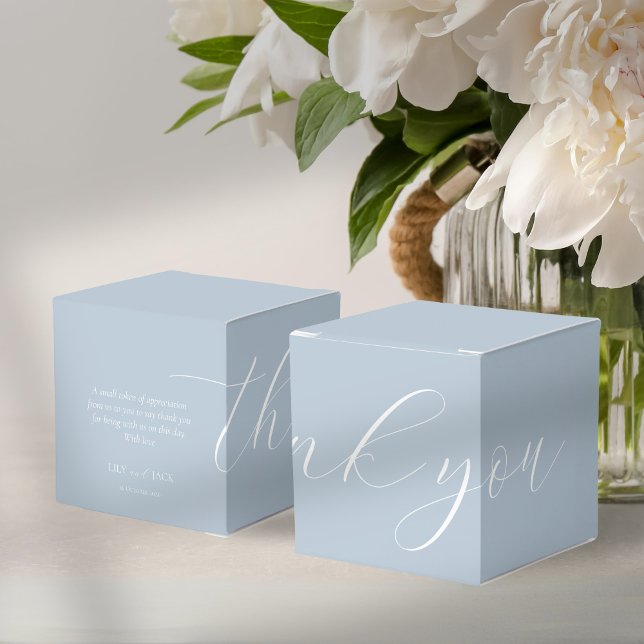 Para Regalos Moda Dusty Blue Script Boda Gracias Caja de Favore (Subido por el creador)