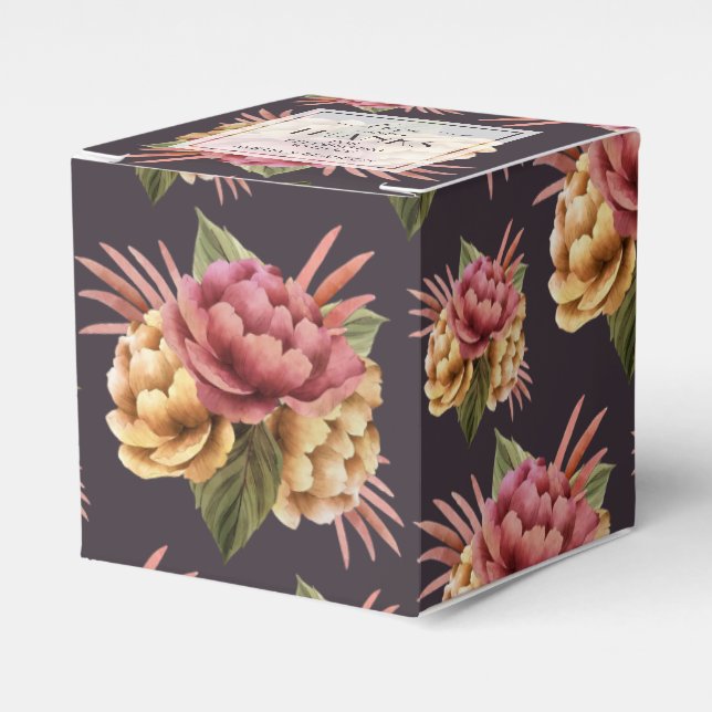Para Regalos Moda Peony flor en caja de favores morados (Costado Anverso)