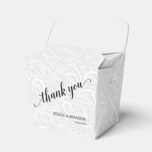 Para Regalos Moda White Filigree Boda Gracias Caja De Favor (Front Side)