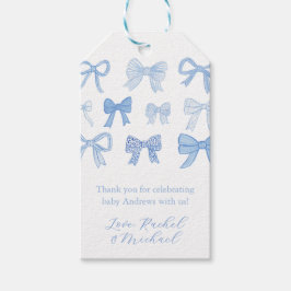 Para Regalos Moderna Coquette Blue Bows Etiquetas Baby Shower F