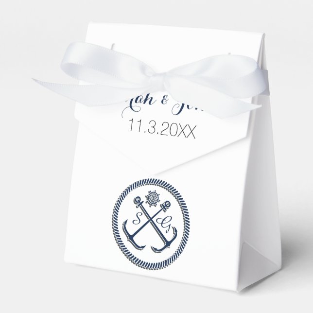 Para Regalos Monogramas de ancla, caja de favores de boda náuti (Front Side)