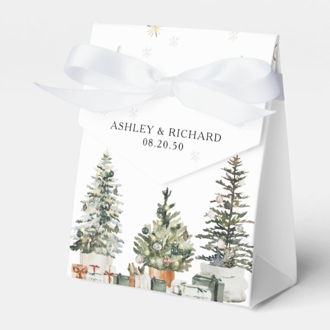 Para Regalos Navidades Pine Tree Caja de Favor de Boda (Front Side)