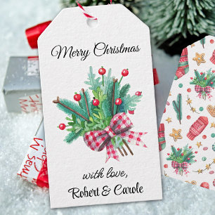 Para Regalos Nombre, Fir Branches Red Berries Etiquetas de rega