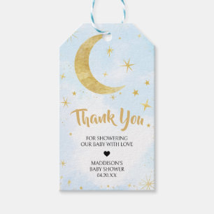 Para Regalos Oro Azul Sobre Las Etiquetas Baby Shower De La Lun