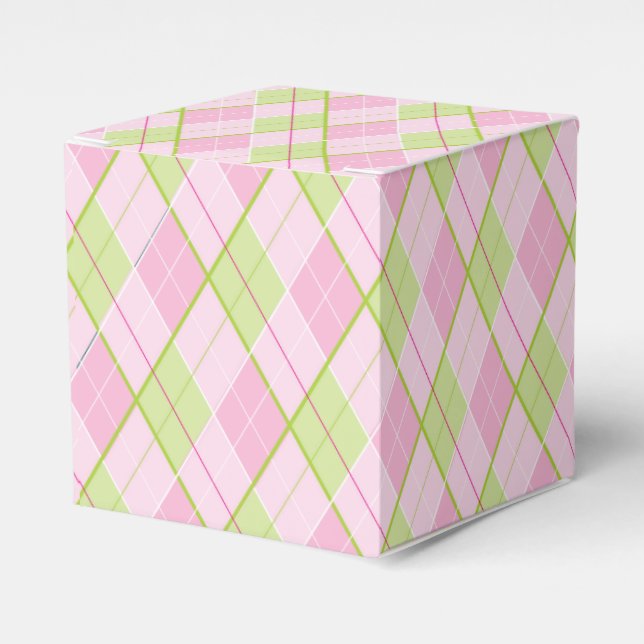 Para Regalos Patrón de Argyle verde rosado caja de regalo (Costado Anverso)