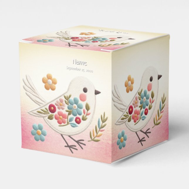 Para Regalos Pequeña caja de Favor Floral de Pájaro Blanco (Costado Anverso)