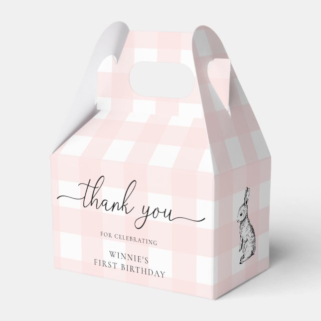 Para Regalos Pink Gingham Bunny Birthday Gracias Caja De Favore (Front Side)