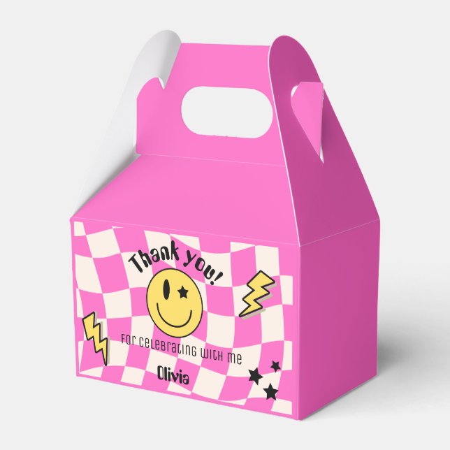 Para Regalos Preppy Hot Pink Y2K Retro Sonrisa Caja de Favor de (Front Side)