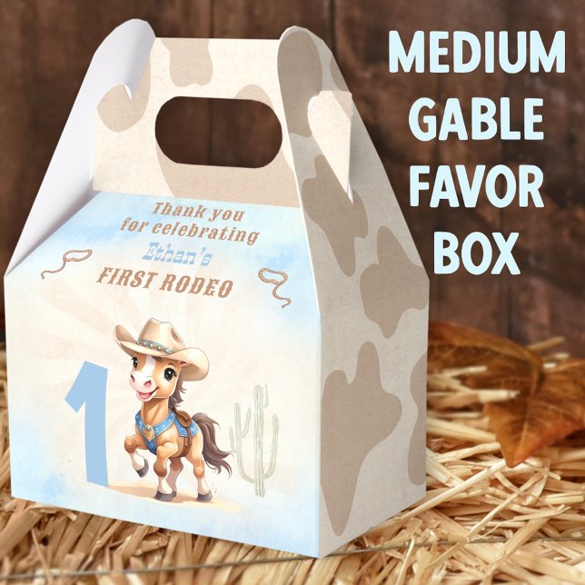 Para Regalos Primer Rodeo Cowboy Occidental Caja de media Favor (1st Rodeo Medium Gable Favor Boxes - You can choose from 3 sizes of these gable favor boxes)