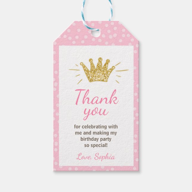 Para Regalos Princesa gracias etiquetas Royal Crown Pink and Go (Anverso)