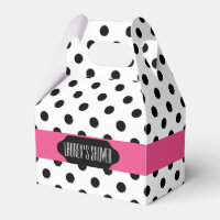 Puntos de polka negro y caja de favores personaliz