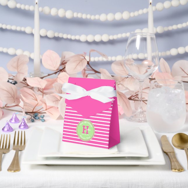 Para Regalos Rayas de cumpleaños Rosa ⎮ Caja de Favor Verde Bla (Boda)