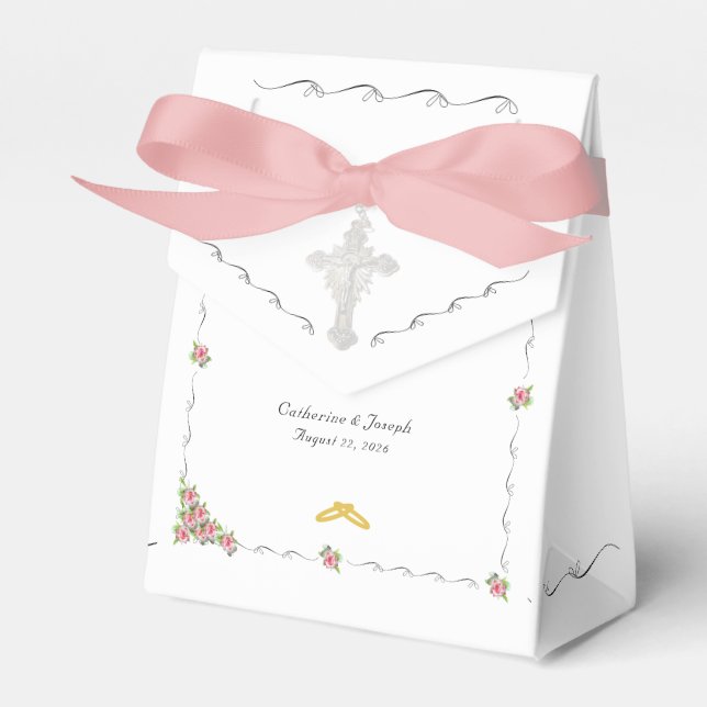 Para Regalos Rosa Nupcial Caja de Favor de la Boda Católica (Front Side)
