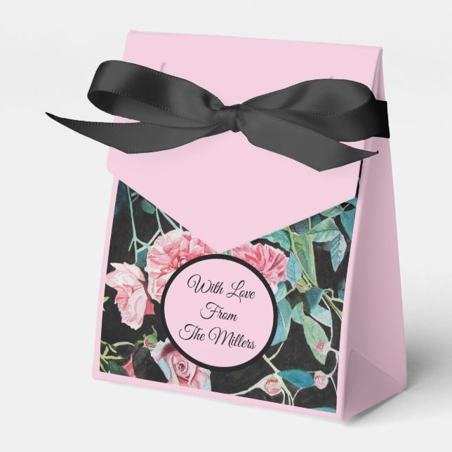 Para Regalos Rosa rosa negro Boda floral Caja de Favor de Paste (Front Side)