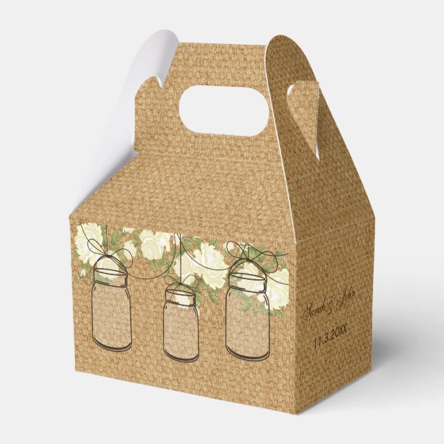 Para Regalos rosas de marfil en burlap caja de favores de bodas (Reverso)