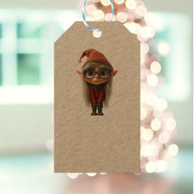 Shy Chica Navidades Elf Kraft Etiquetas de regalo
