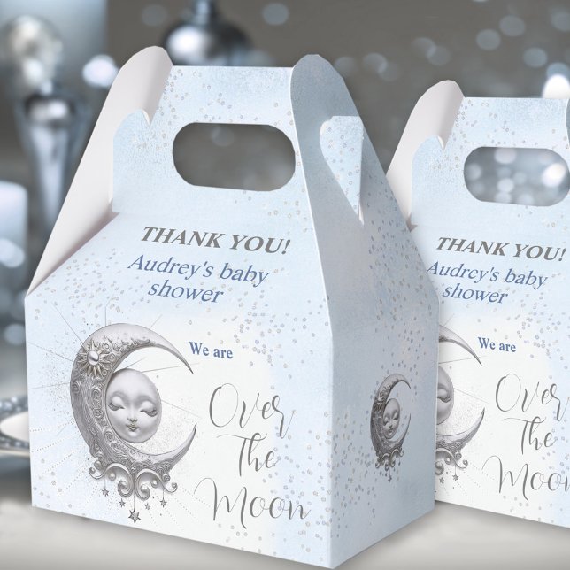 Para Regalos Sobre la caja de Baby Shower de Moon Blue Boy (Over The Moon Blue Boy Baby Shower Favor Box)