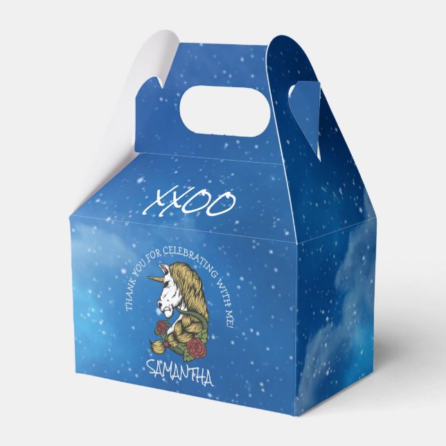 Para Regalos Unicorn Blue Moon Gracias Caja De Favores (Front Side)