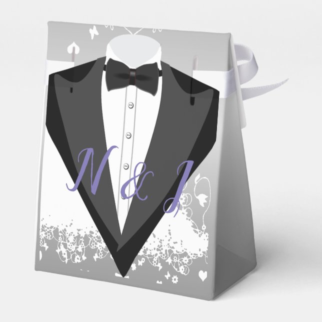 Para Regalos Vestido Y Tuxedo Diseño Caja De Favor De Boda (Reverso)