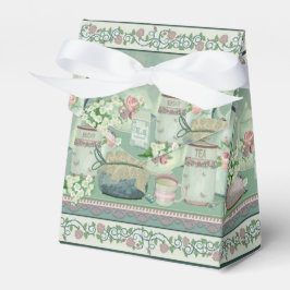Para Regalos Vintage Verde azulado Tea y Rosas caja de Favor de