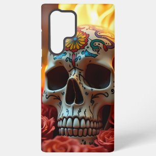 Para Samsung Galaxy S22 Ultra Edgy Skull con Rosas y Funda de incendios - iPhone