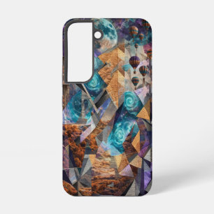 Para Samsung Galaxy S22 Funda de colaje geométrico de luna teal y cobre