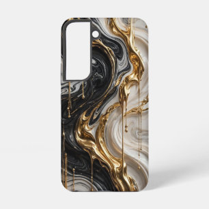 Para Samsung Galaxy S22 Funda de mármol negro blanco y dorado de lujo