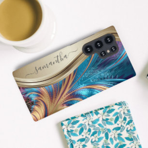 Para Samsung Galaxy S22 Ultra Funda de nombre manuscrita de oro azul fractal mod