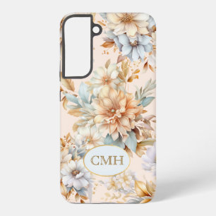 Para Samsung Galaxy S22+ Funda de teléfono con monograma Floral Azul Meloco