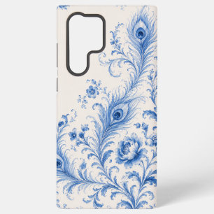 Para Samsung Galaxy S22 Ultra Funda de teléfono con pluma de pavo real azul