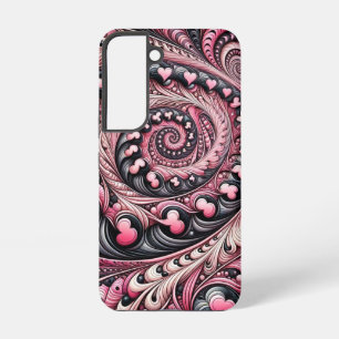 Para Samsung Galaxy S22 Funda de teléfono con remolino de paisley rosa y n