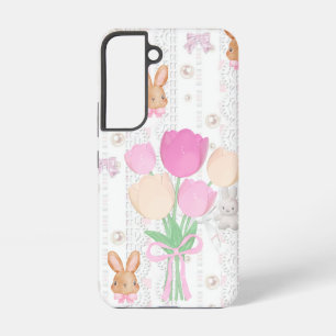 Para Samsung Galaxy S22 Funda de teléfono Coquette Bunny – Blanco y floral