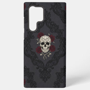 Para Samsung Galaxy S22 Ultra Funda de teléfono de cráneo y rosas damasco victor
