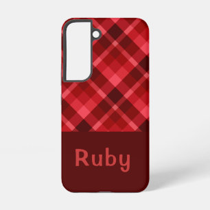Para Samsung Galaxy S22 Funda de teléfono de cuadros monograma rojo rubí